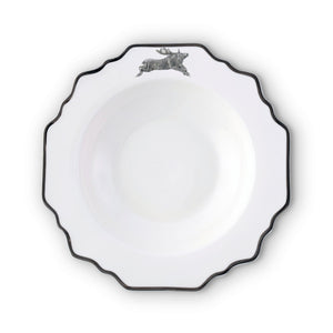 Vagabond House Lodge Style Running Elk Bone China Scallop Soup Plate Platinum Rim