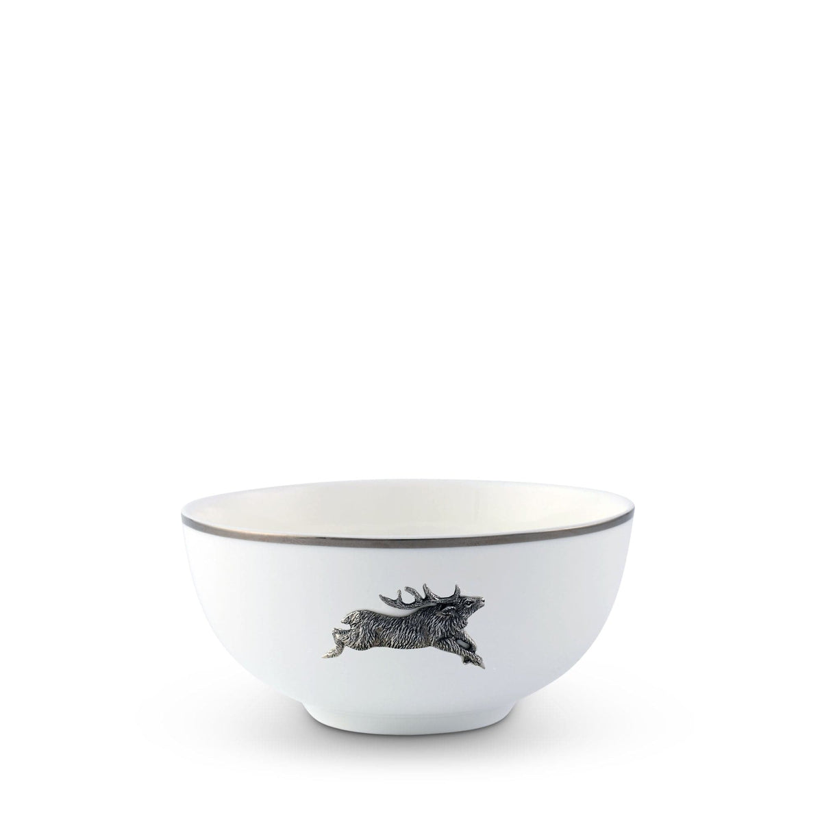 Vagabond House Lodge Style Running Elk Cereal Bowl Bone China Platinum Rim