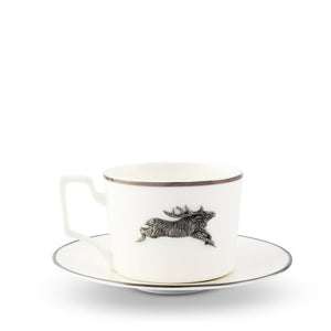 Vagabond House Lodge Style Running Elk Cup and Saucer Bone China Platinum Rim