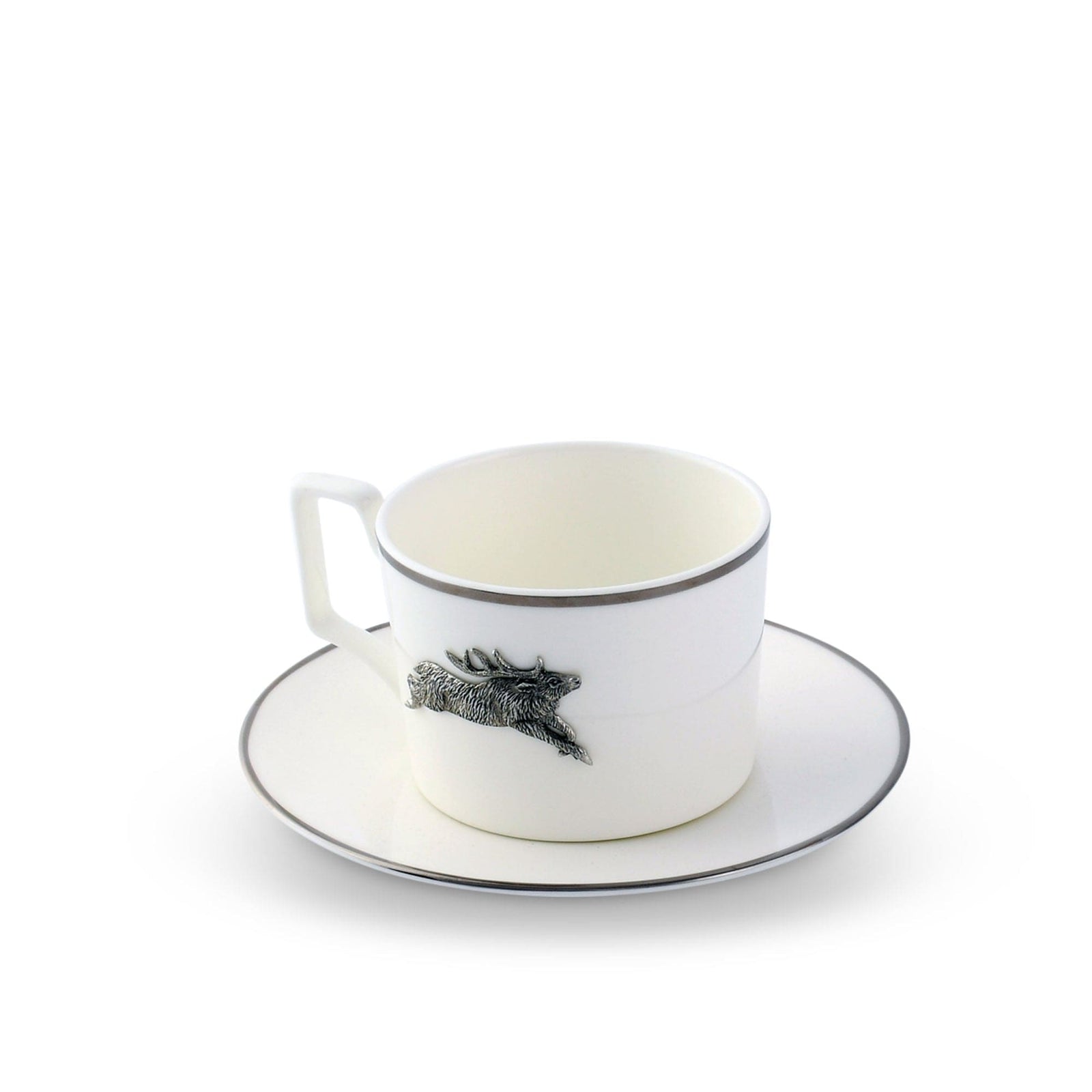 Vagabond House Lodge Style Running Elk Cup and Saucer Bone China Platinum Rim