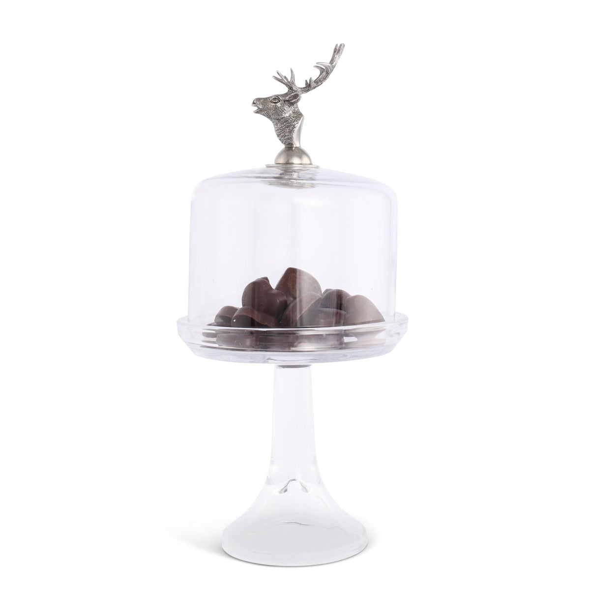 Vagabond House Lodge Style Short - 11.5&quot; H x 6&quot; D Elk Head Knob Glass Covered Cake / Dessert Stand