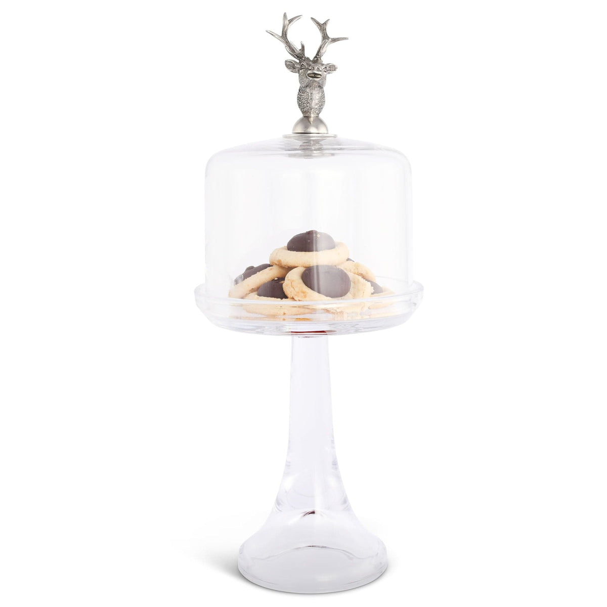Vagabond House Lodge Style Tall -  13&quot; H x 6&quot; D Elk Head Knob Glass Covered Cake / Dessert Stand