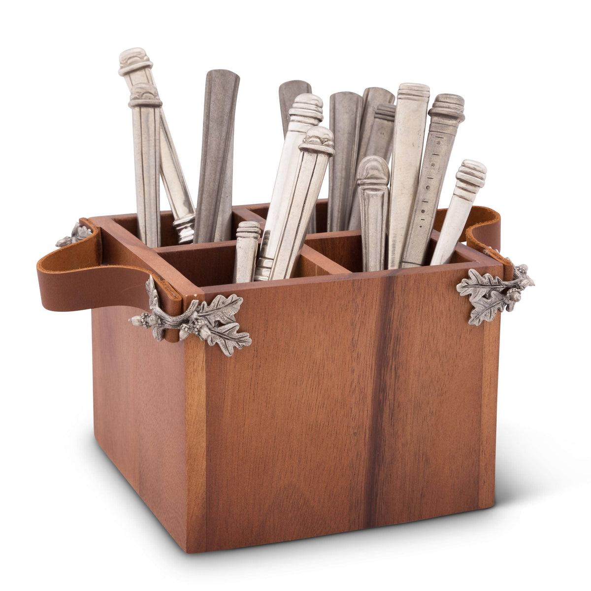Vagabond House Majestic Forest Acorn Oak Leaf Flatware Caddy - Square Box Wood