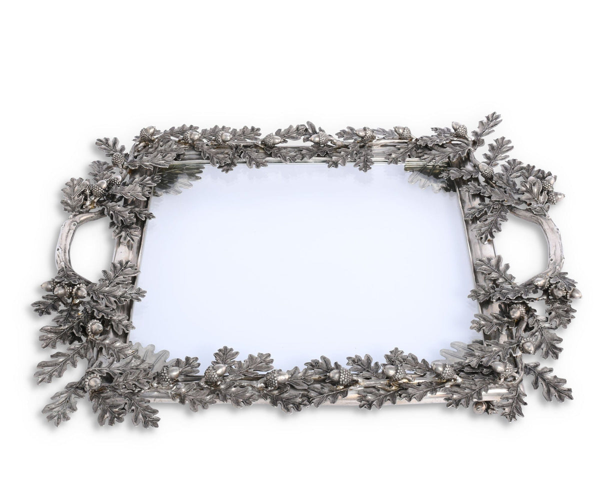 Vagabond House Majestic Forest Acorn Oak &amp; Leaf Square Glass Tray