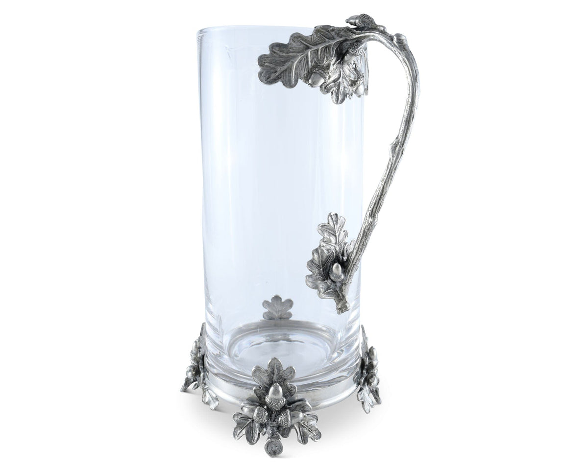 Vagabond House Majestic Forest Glass Pitcher Pewter Acorn &amp; Oak Leaf Handle