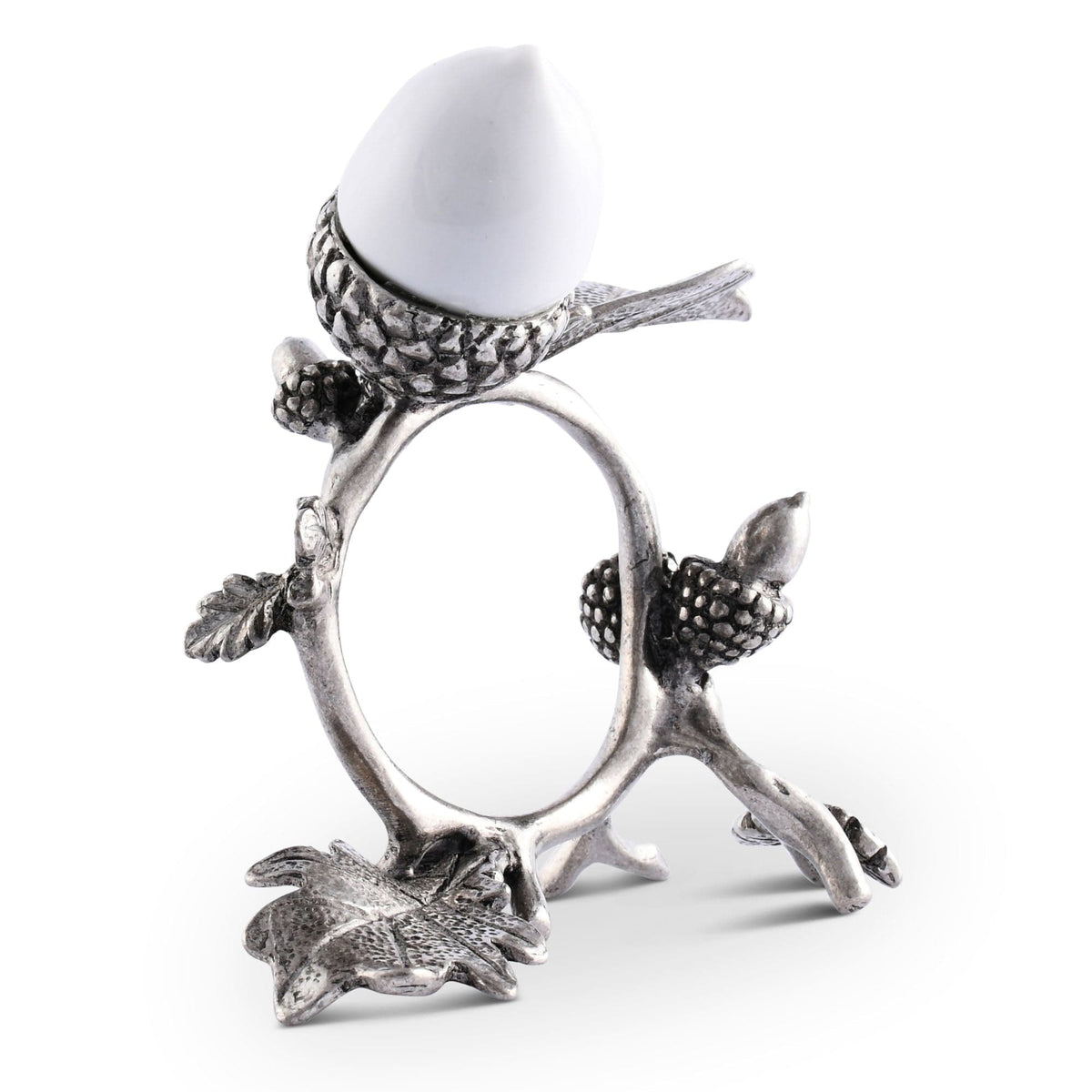 Vagabond House Majestic Forest Porcelain Acorn &amp; Oak Leaf Napkin Ring with Pewter