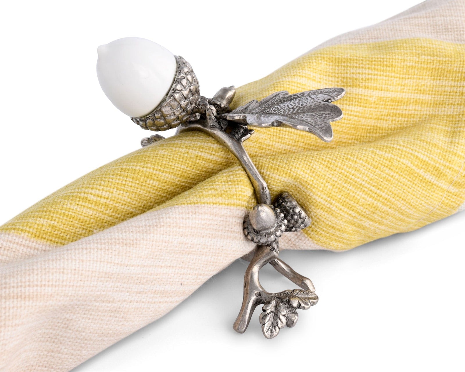 Vagabond House Majestic Forest Porcelain Acorn & Oak Leaf Napkin Ring with Pewter