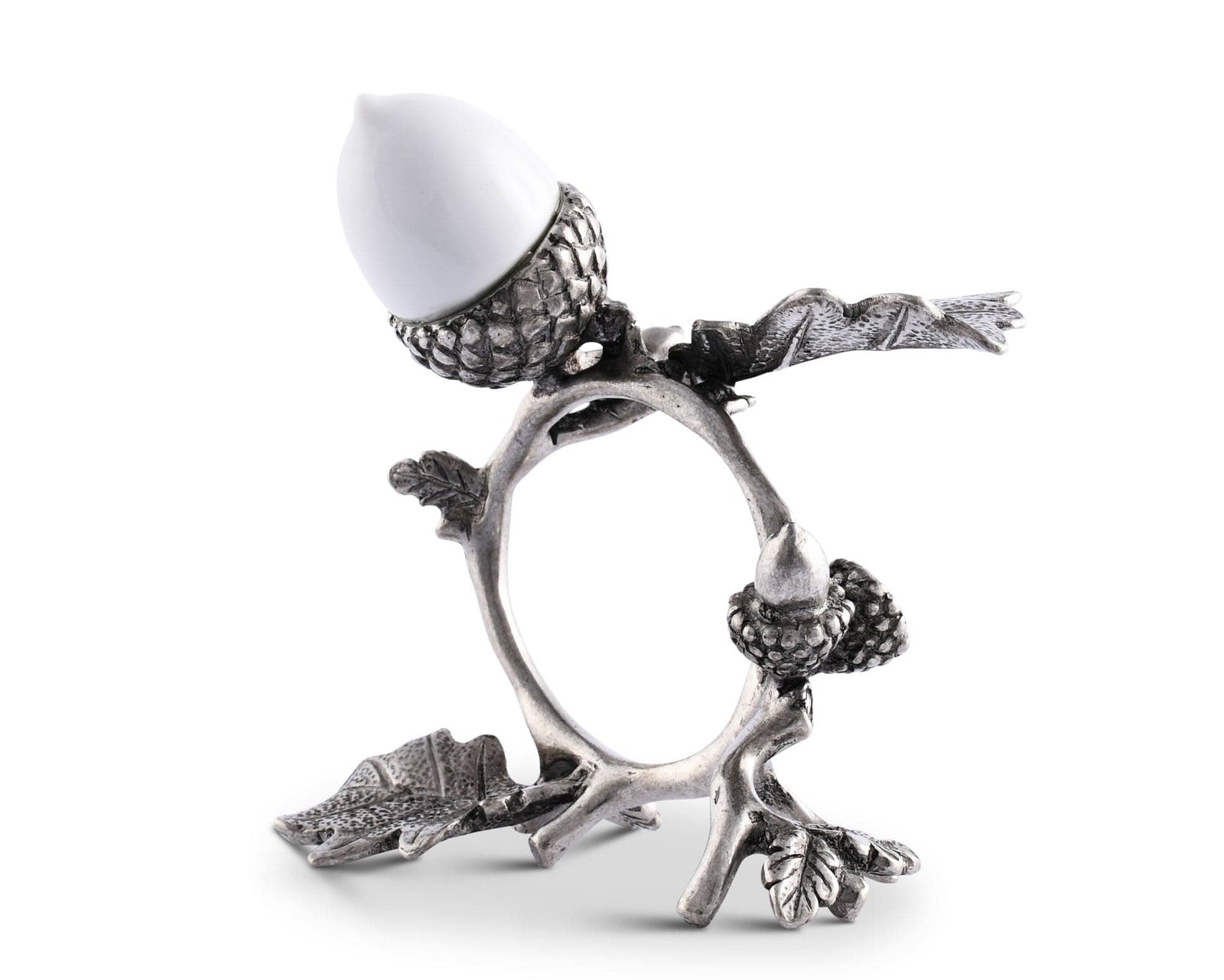 Vagabond House Majestic Forest Porcelain Acorn & Oak Leaf Napkin Ring with Pewter