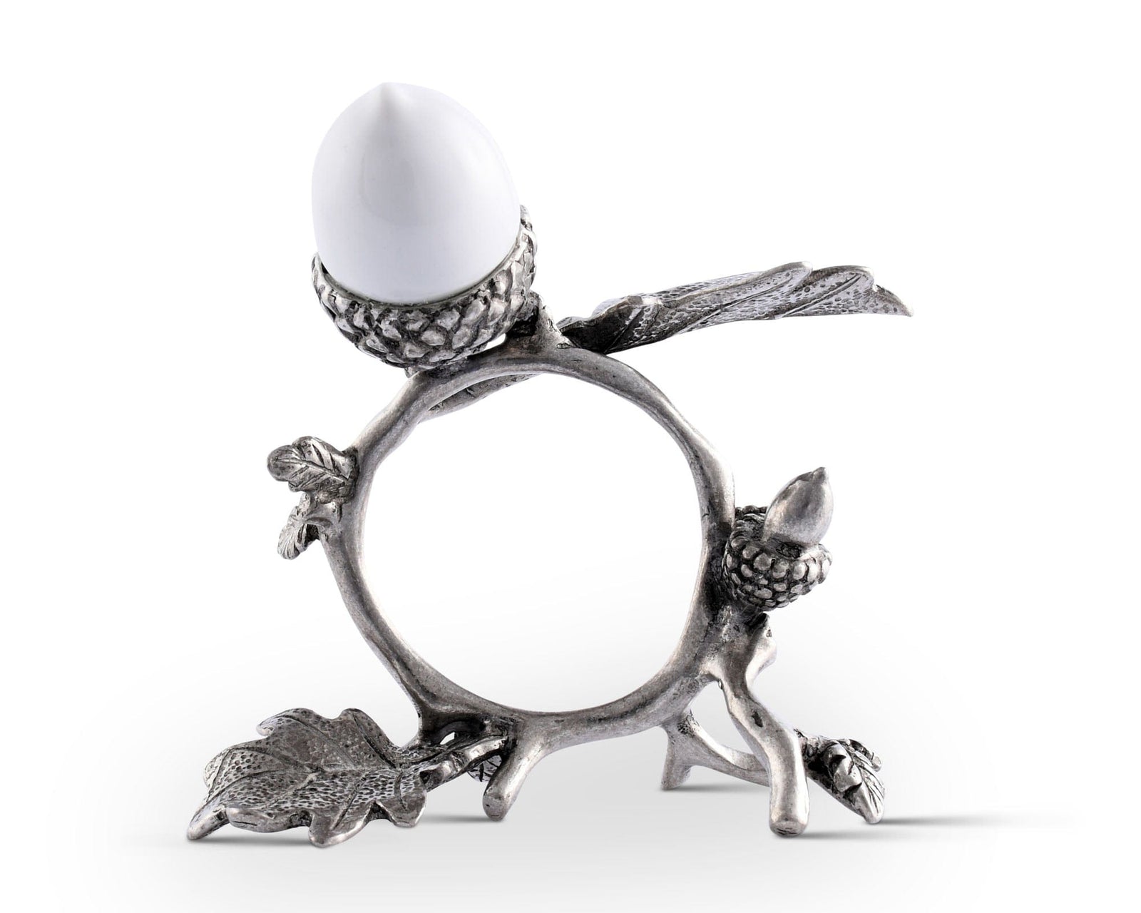 Vagabond House Majestic Forest Porcelain Acorn & Oak Leaf Napkin Ring with Pewter