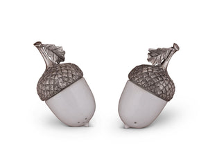 Vagabond House Majestic Forest Porcelain Acorn Salt and Pepper with Pewter Leaf