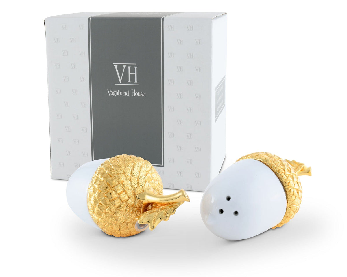 Vagabond House Majestic Forest Porcelain Salt and Pepper - Acorn Gold Leaf