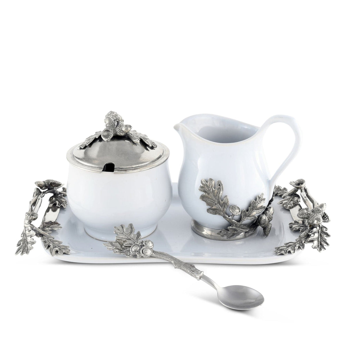Vagabond House Majestic Forest Stoneware Creamer Set - Pewter Acorn &amp; Oak Leaf