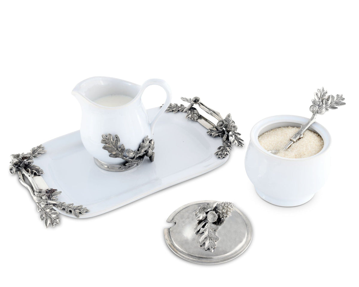 Vagabond House Majestic Forest Stoneware Creamer Set - Pewter Acorn &amp; Oak Leaf