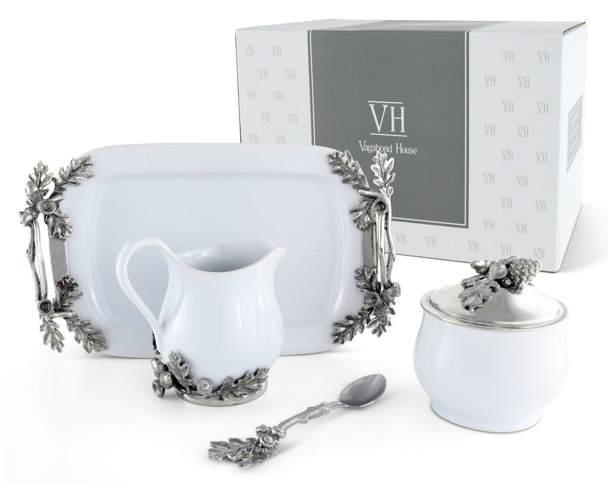 Vagabond House Majestic Forest Stoneware Creamer Set - Pewter Acorn &amp; Oak Leaf