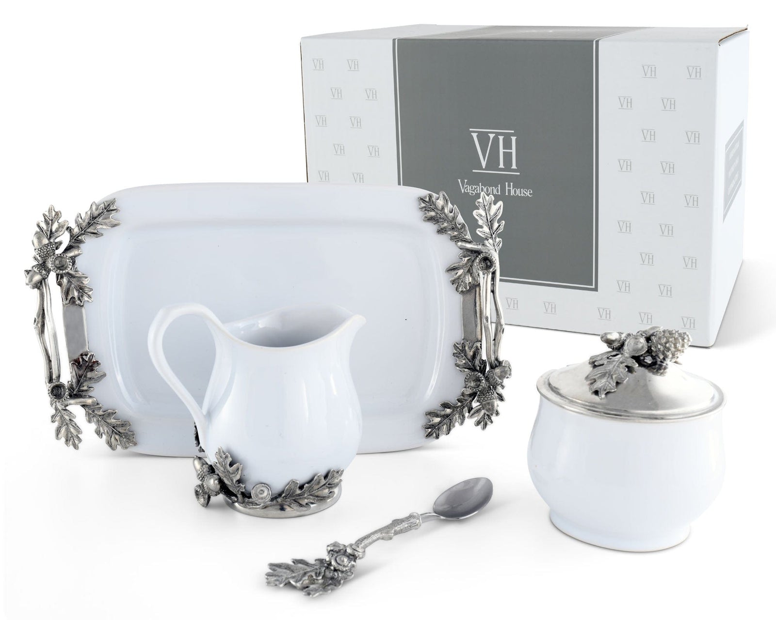 Vagabond House Majestic Forest Stoneware Creamer Set - Pewter Acorn & Oak Leaf