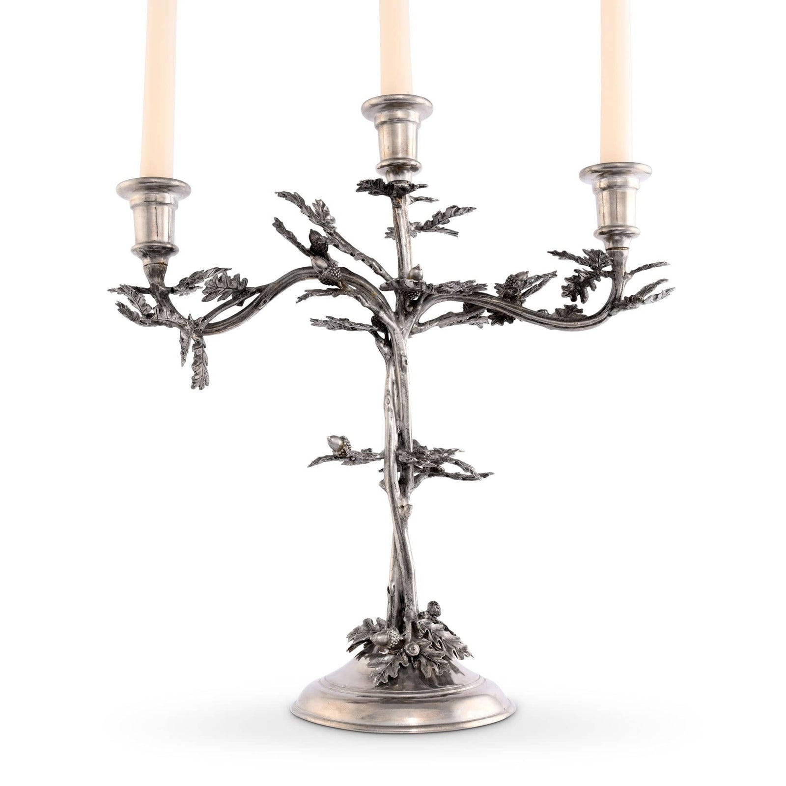 Vagabond House Majestic Forest Three Taper Pewter Oak Leaf Candelabrum