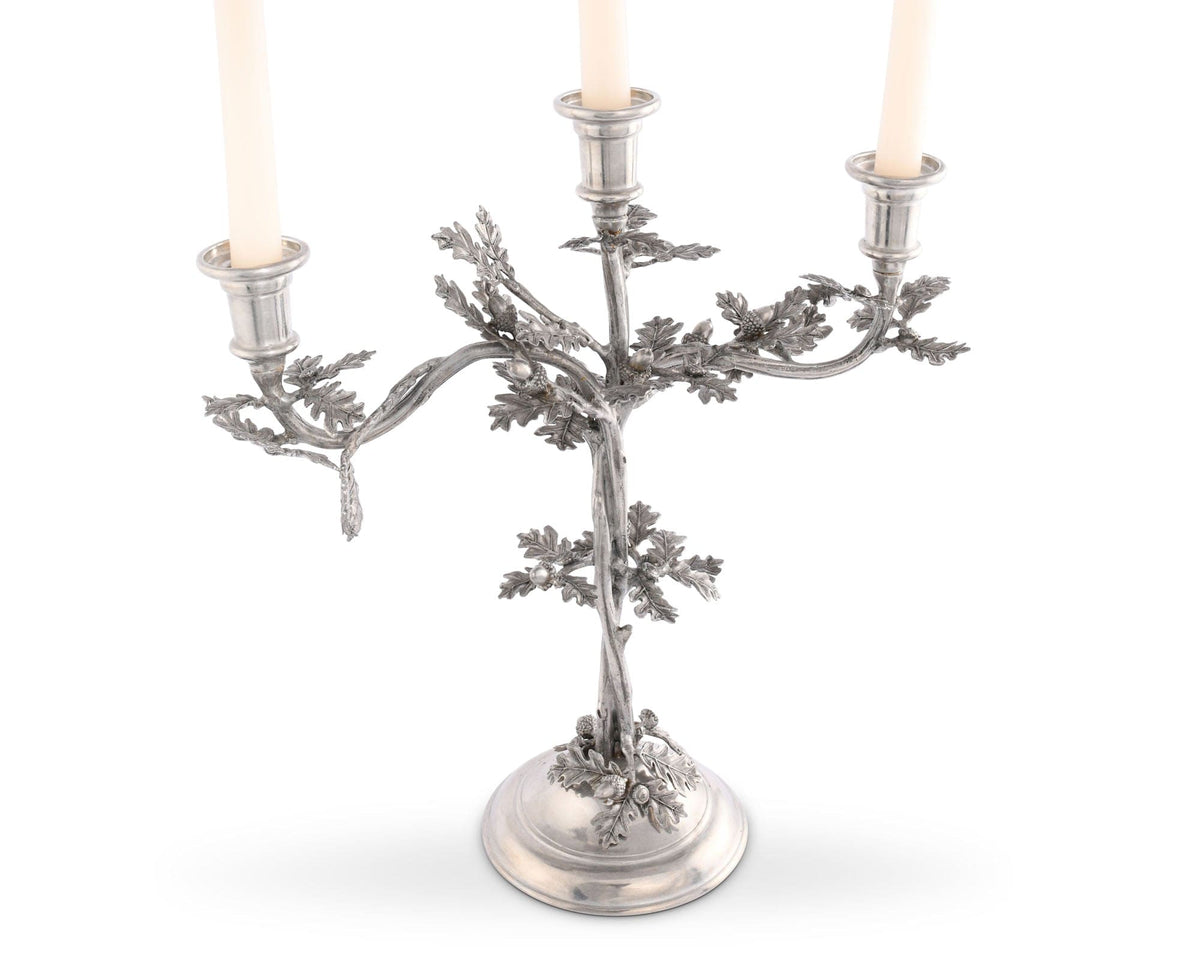Vagabond House Majestic Forest Three Taper Pewter Oak Leaf Candelabrum