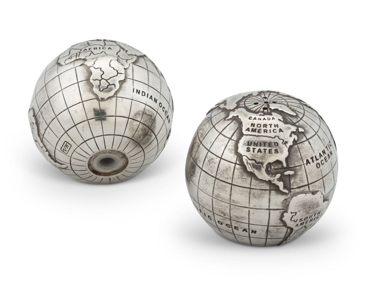 Vagabond House Medici Living Pewter World Globe Salt &amp; Pepper Set