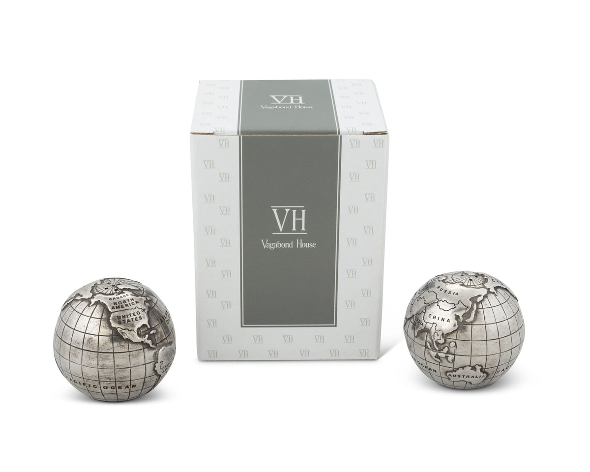Vagabond House Medici Living Pewter World Globe Salt &amp; Pepper Set