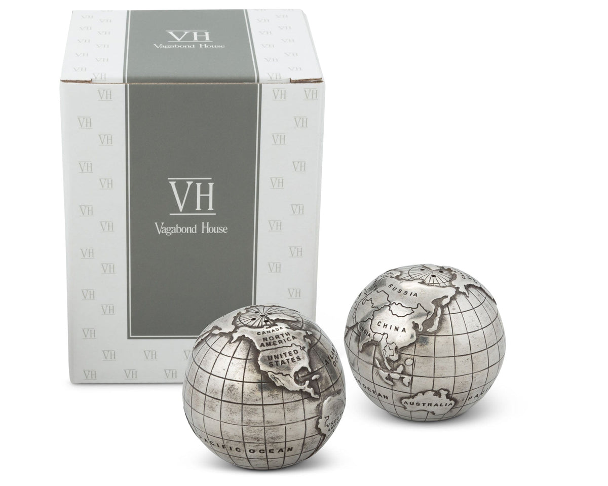 Vagabond House Medici Living Pewter World Globe Salt &amp; Pepper Set