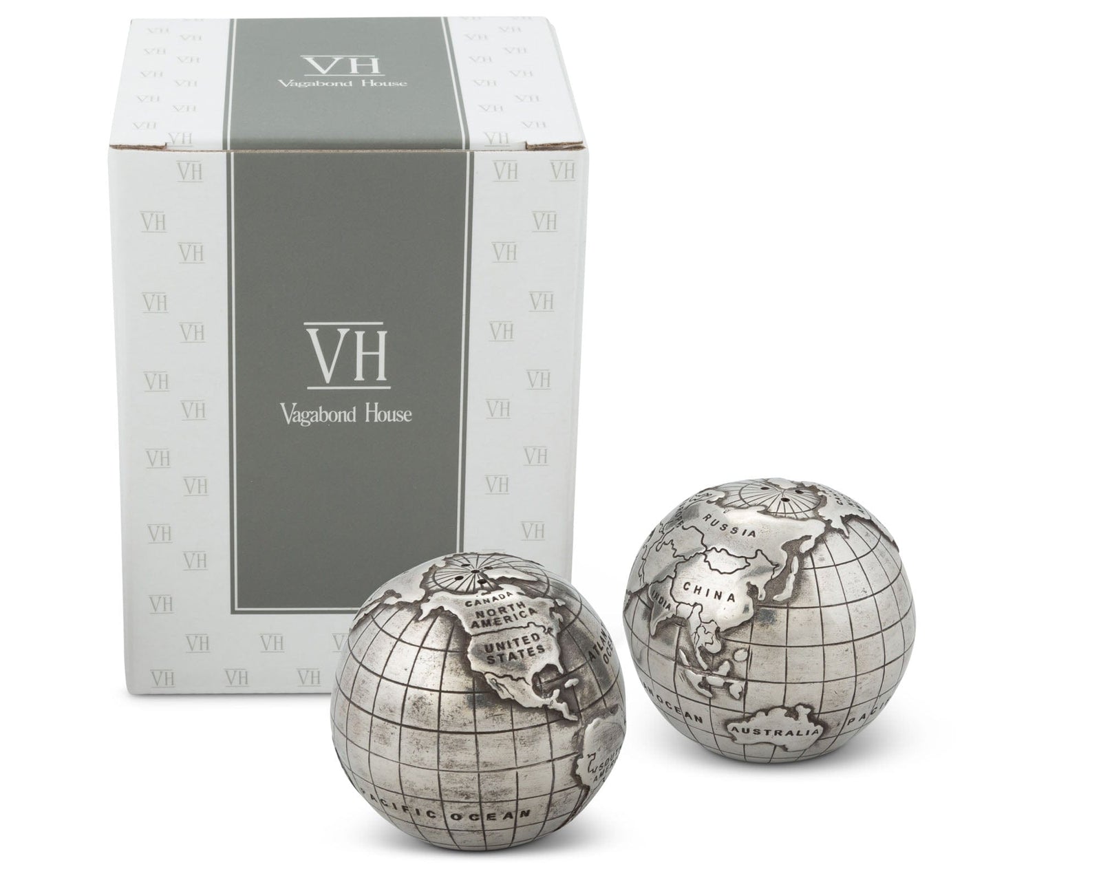 Vagabond House Medici Living Pewter World Globe Salt & Pepper Set