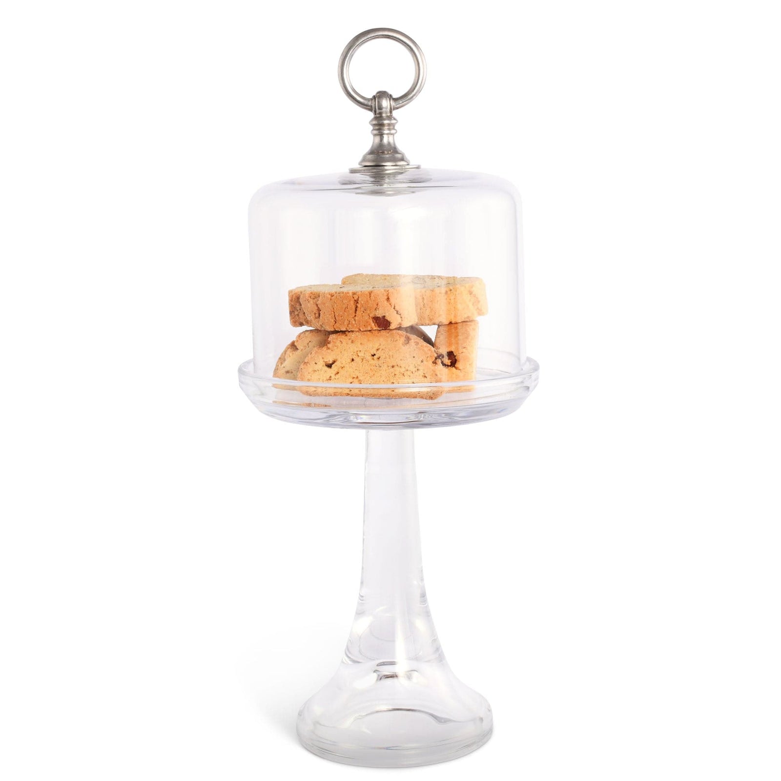 Vagabond House Classic Pewter Ring Glass Covered Cake Dessert Stand Short 11.5 H x 6 D