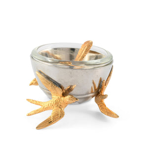 Vagabond House Morning Hunt Flying Bird Gold Salt Cellar with Spoon