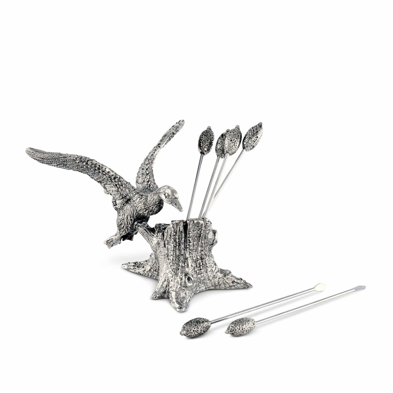 Vagabond House Morning Hunt Pewter Mallard Duck Cheese Pick Set