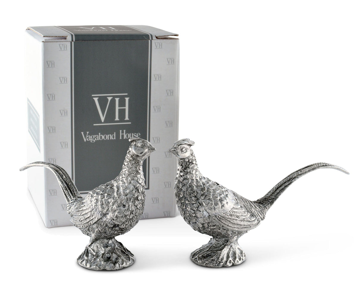 Vagabond House Morning Hunt Pewter Pheasants Salt &amp; Pepper Set