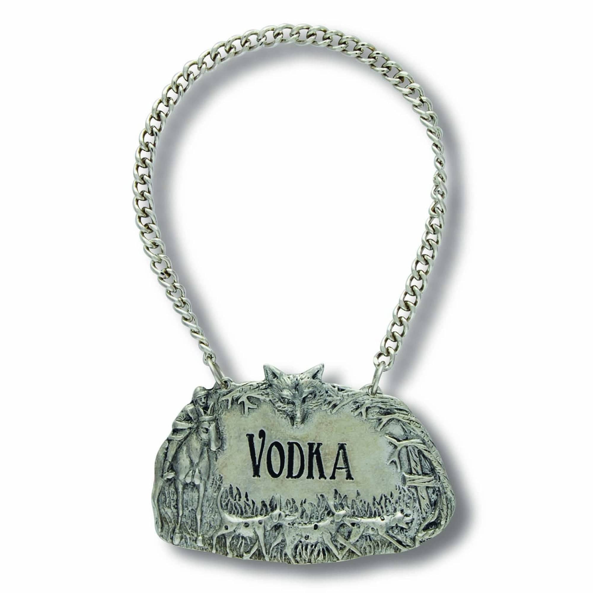 Vagabond House Morning Hunt Vodka Pewter Hunt Decanter Tags