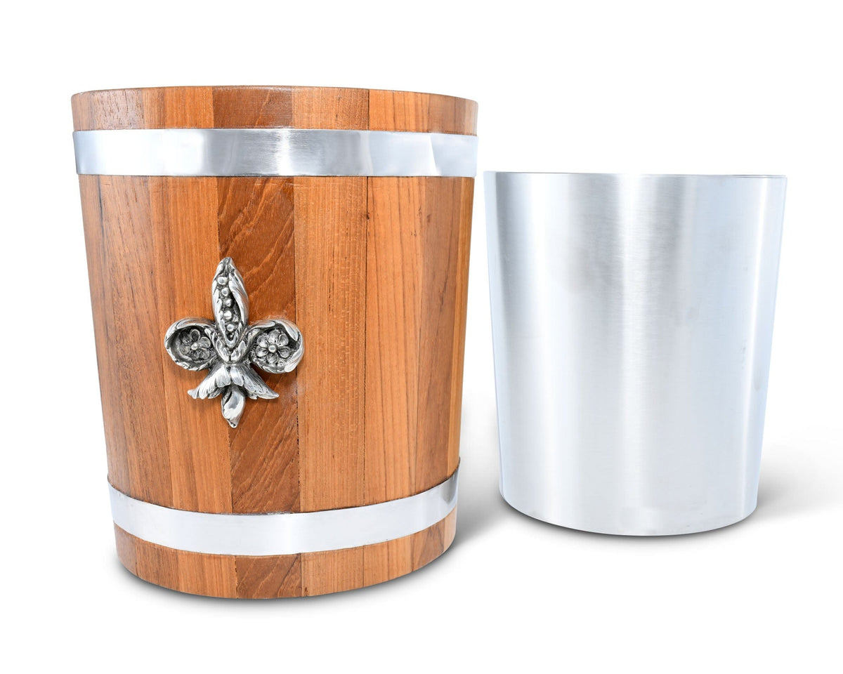 Vagabond House Provencal Fleur de lies Teak Ice Bucket - Steel insert