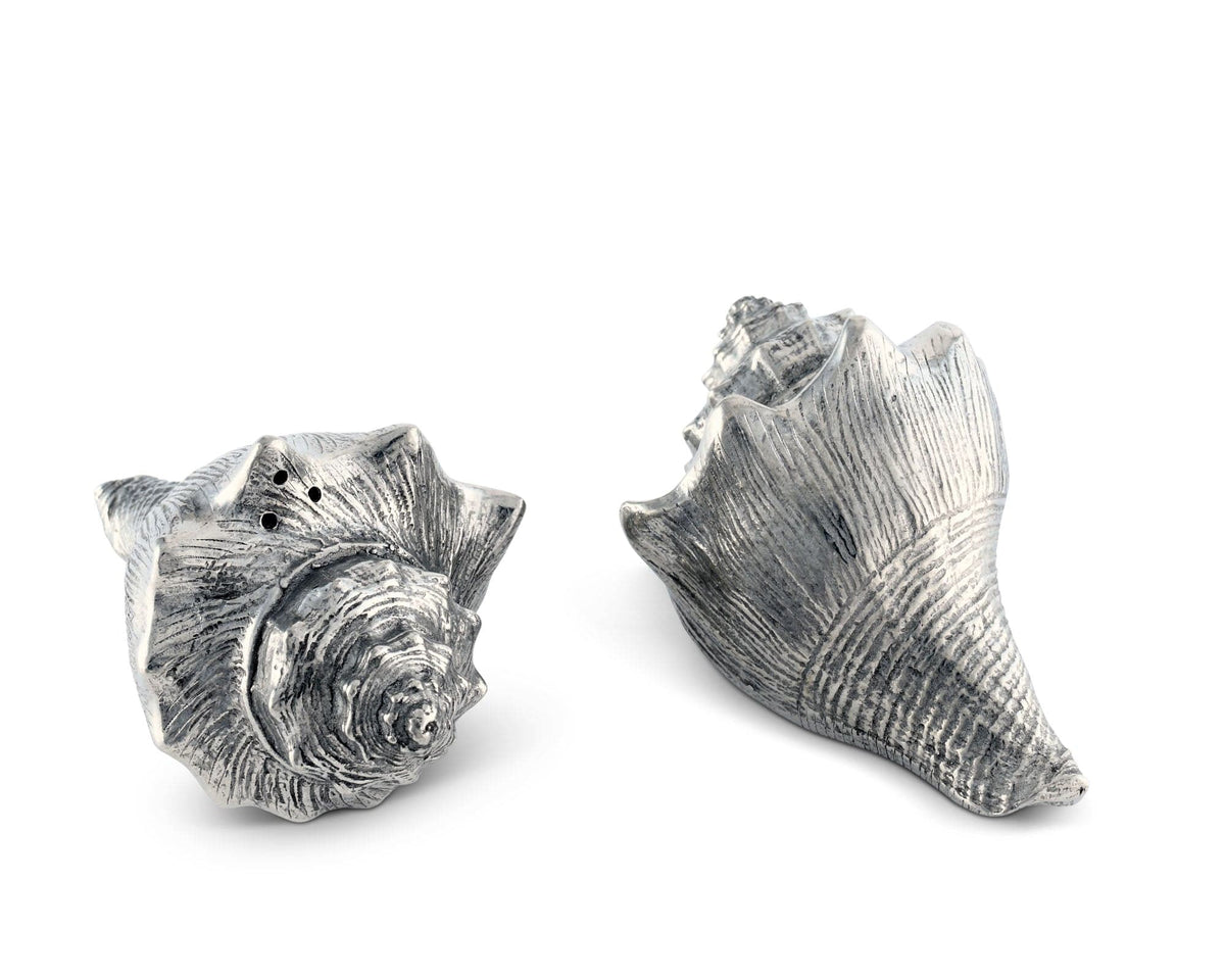 Vagabond House Sea and Shore Pewter Conch Shells Salt &amp; Pepper Set