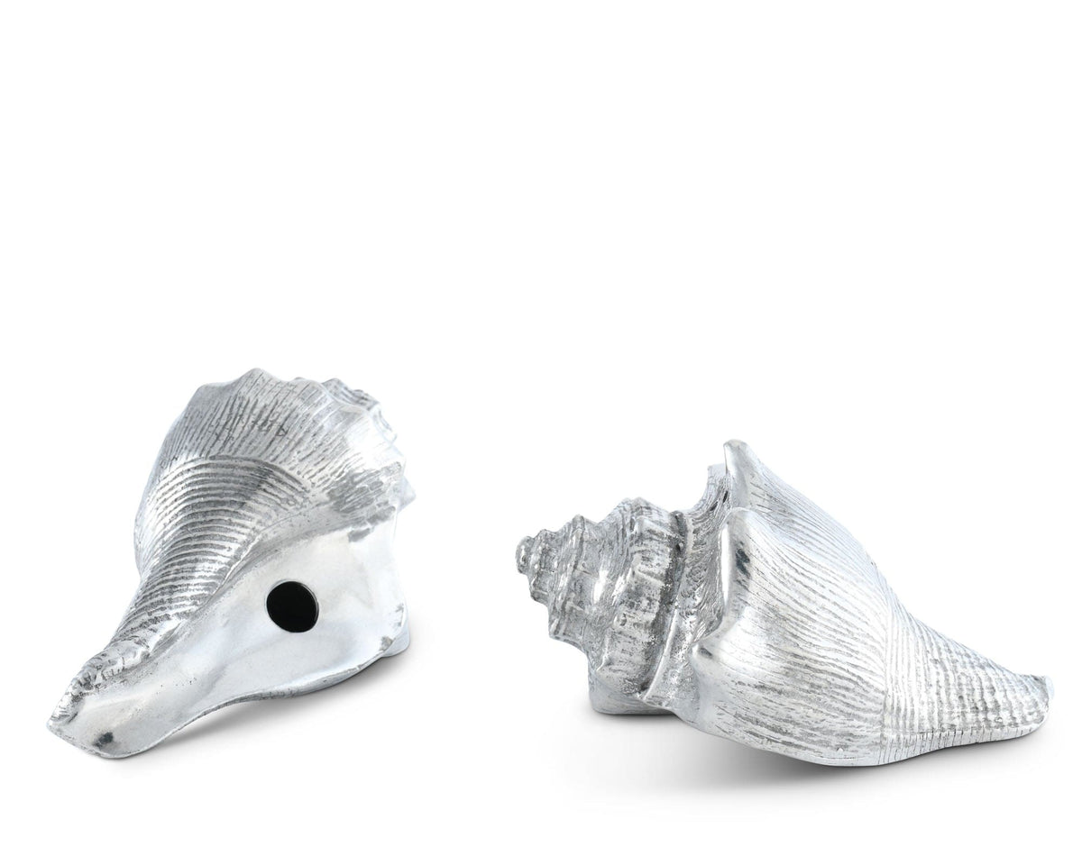 Vagabond House Sea and Shore Pewter Conch Shells Salt &amp; Pepper Set