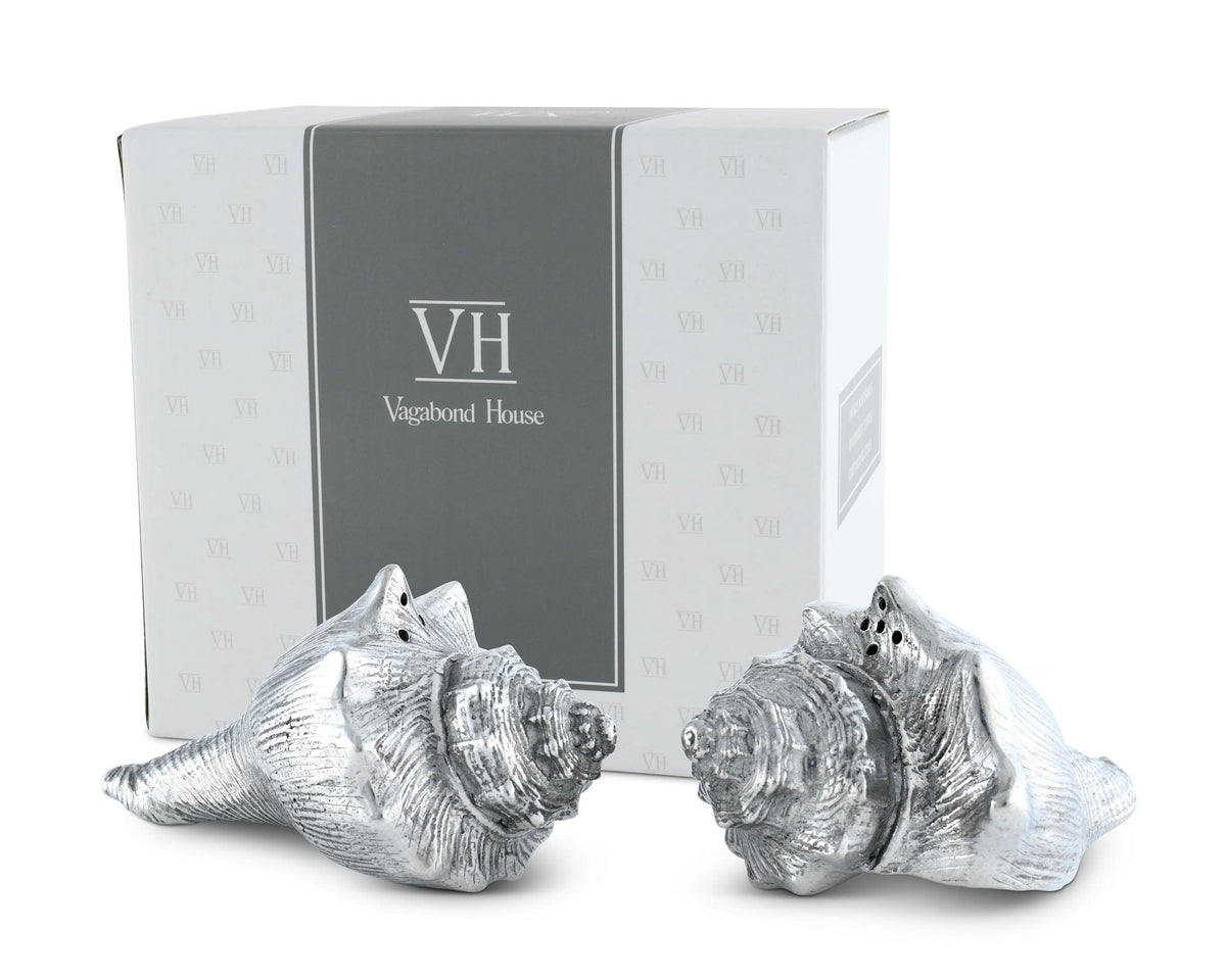 Vagabond House Sea and Shore Pewter Conch Shells Salt &amp; Pepper Set