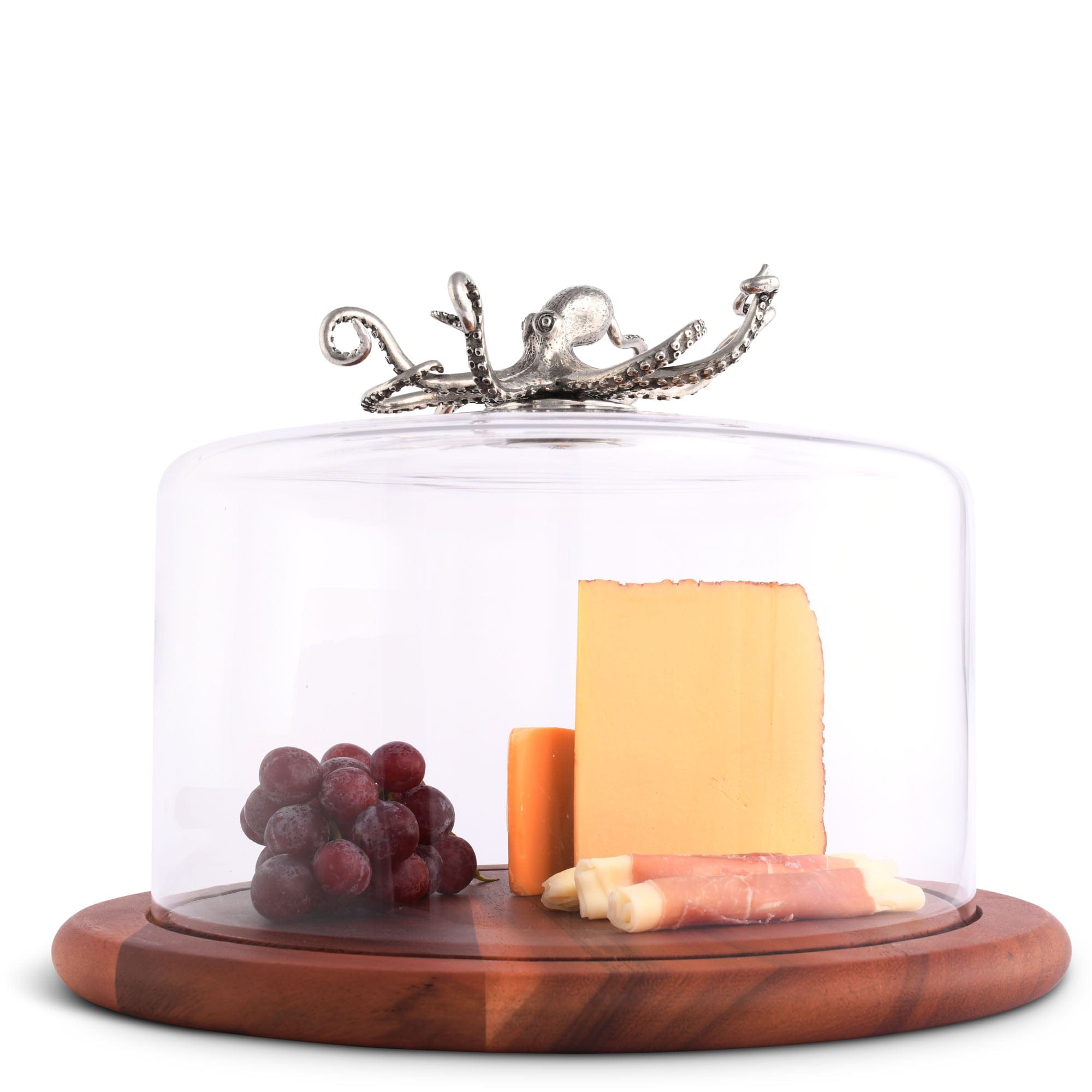 Vagabond House Sea and Shore Wood 13" D Octopus Glass Covered Cheese Wood Board
