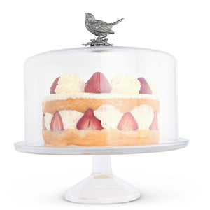 Vagabond House Song Bird Cake - 12" D x 4" H Song Bird Glass Covered Cake / Dessert Stand