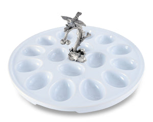 Vagabond House Song Bird Deviled Egg Tray with Pewter Song Bird Handle