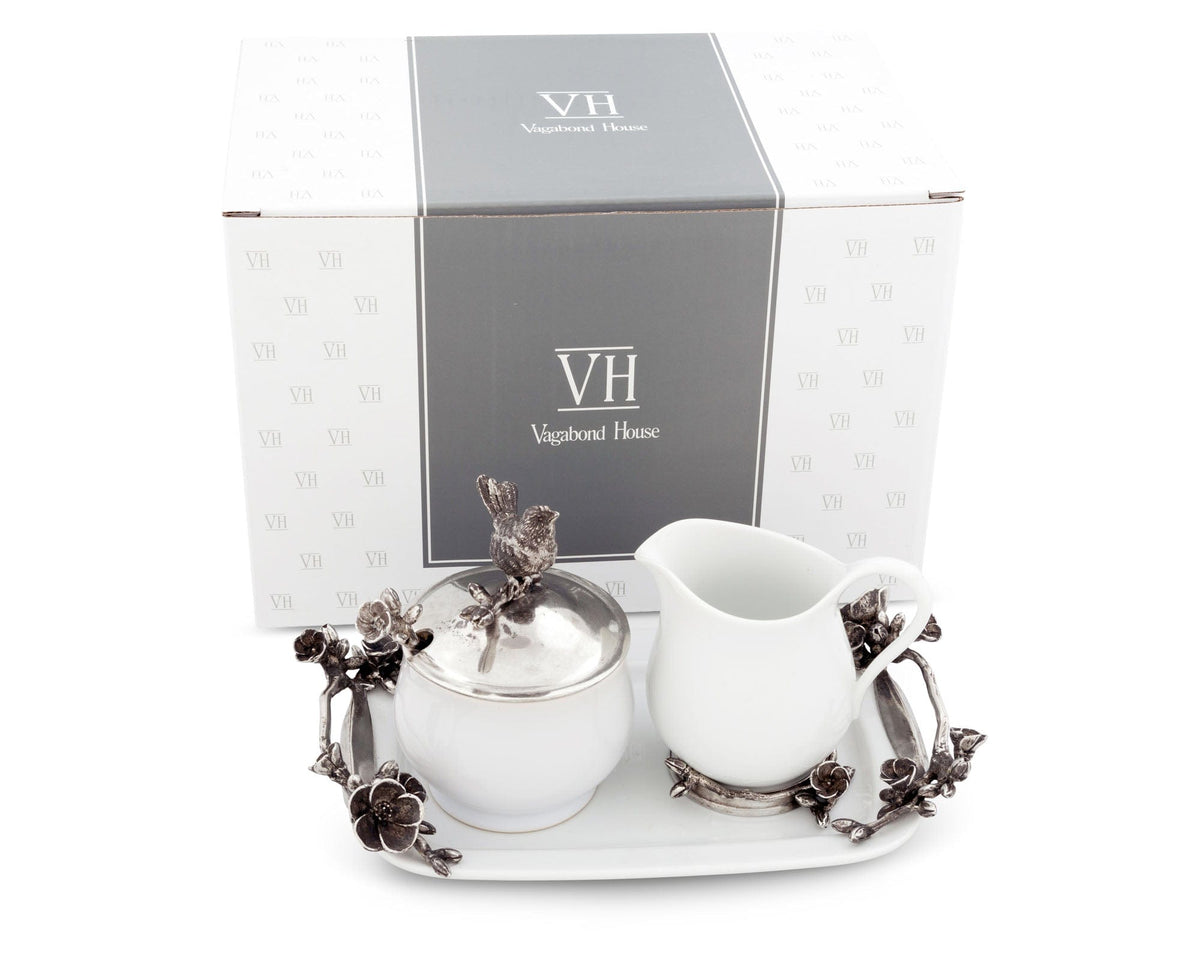 Vagabond House Song Bird Stoneware Creamer Set - Pewter Song Bird