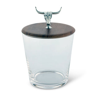 Vagabond House Western Frontier Hand Blown Glass Ice Bucket with Cow Skull Knob