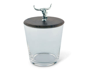 Vagabond House Western Frontier Hand Blown Glass Ice Bucket with Cow Skull Knob
