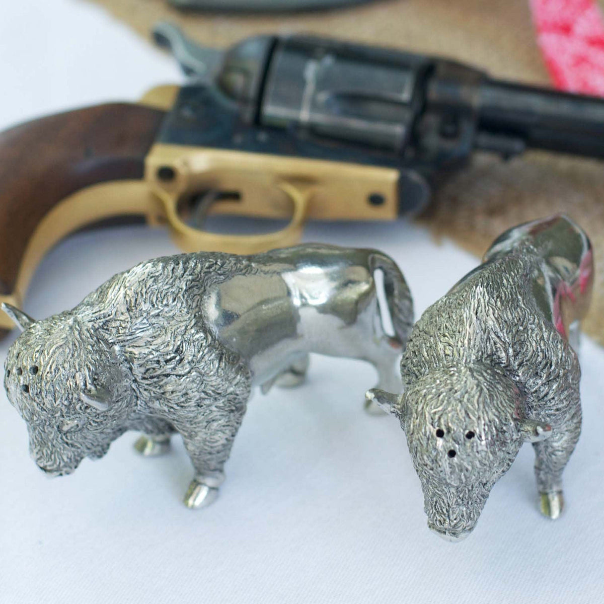 Vagabond House Western Frontier Pewter Bison Salt &amp; Pepper Set