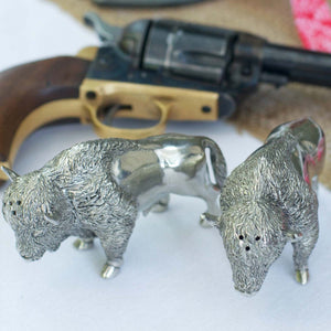 Vagabond House Western Frontier Pewter Bison Salt & Pepper Set