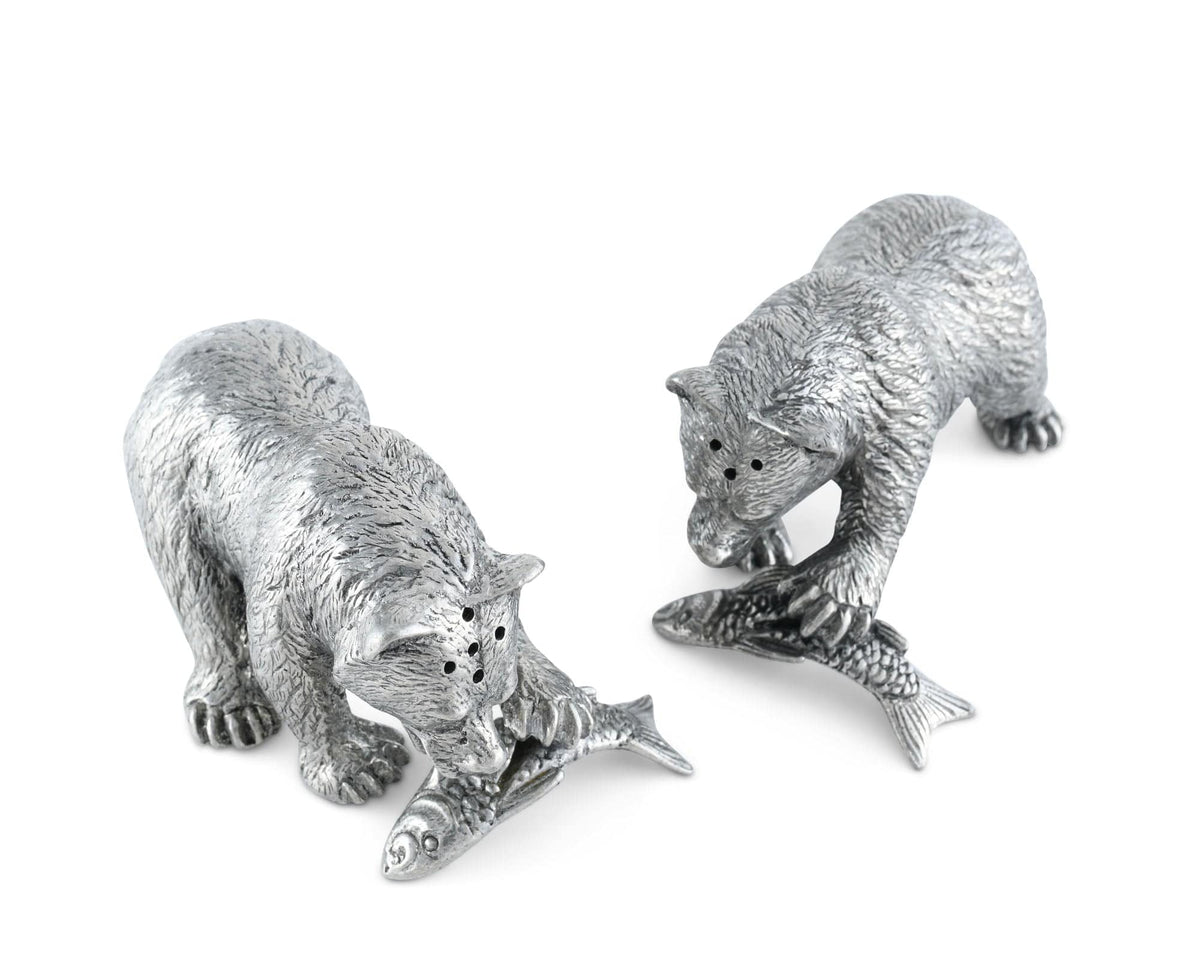 Vagabond House Woodland Creatures Pewter Fishing Bear Salt &amp; Pepper Set